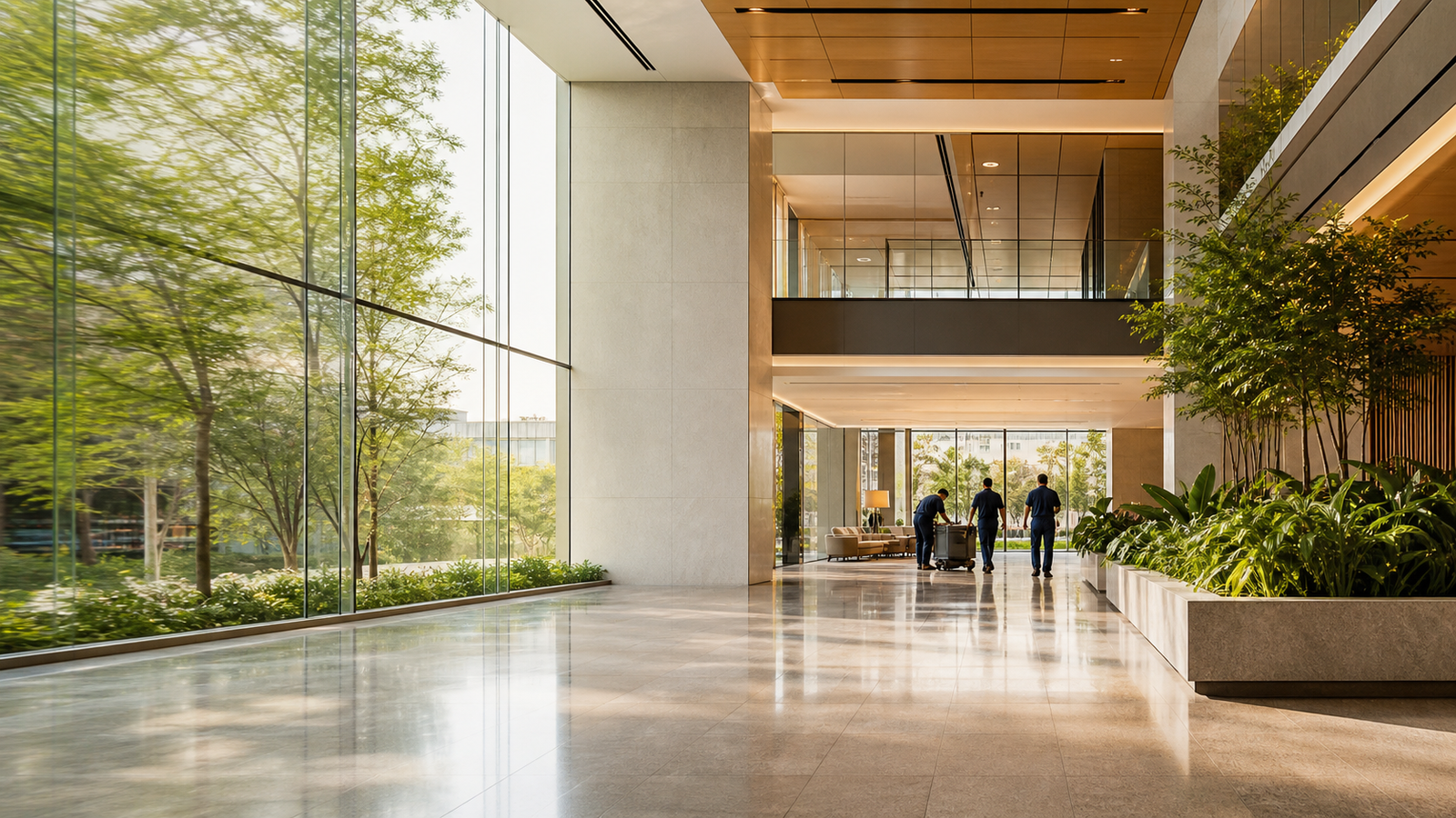 Modern commercial building atrium and facility care environment