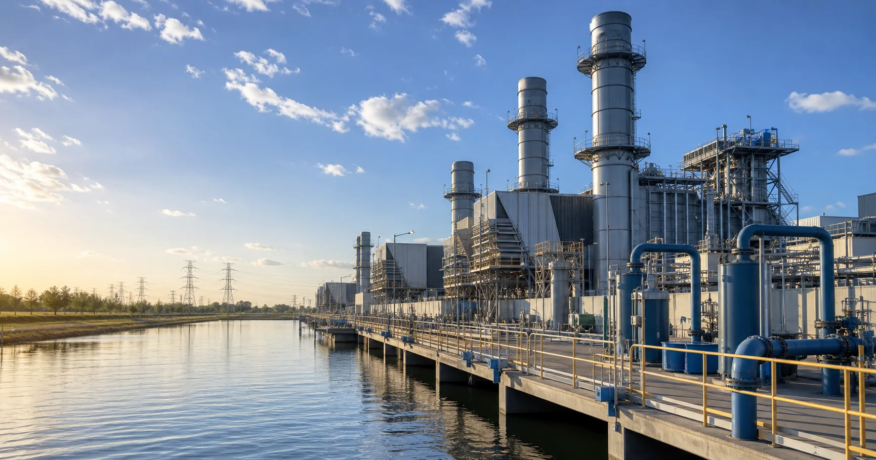 Industrial cooling-water utility plant with process piping