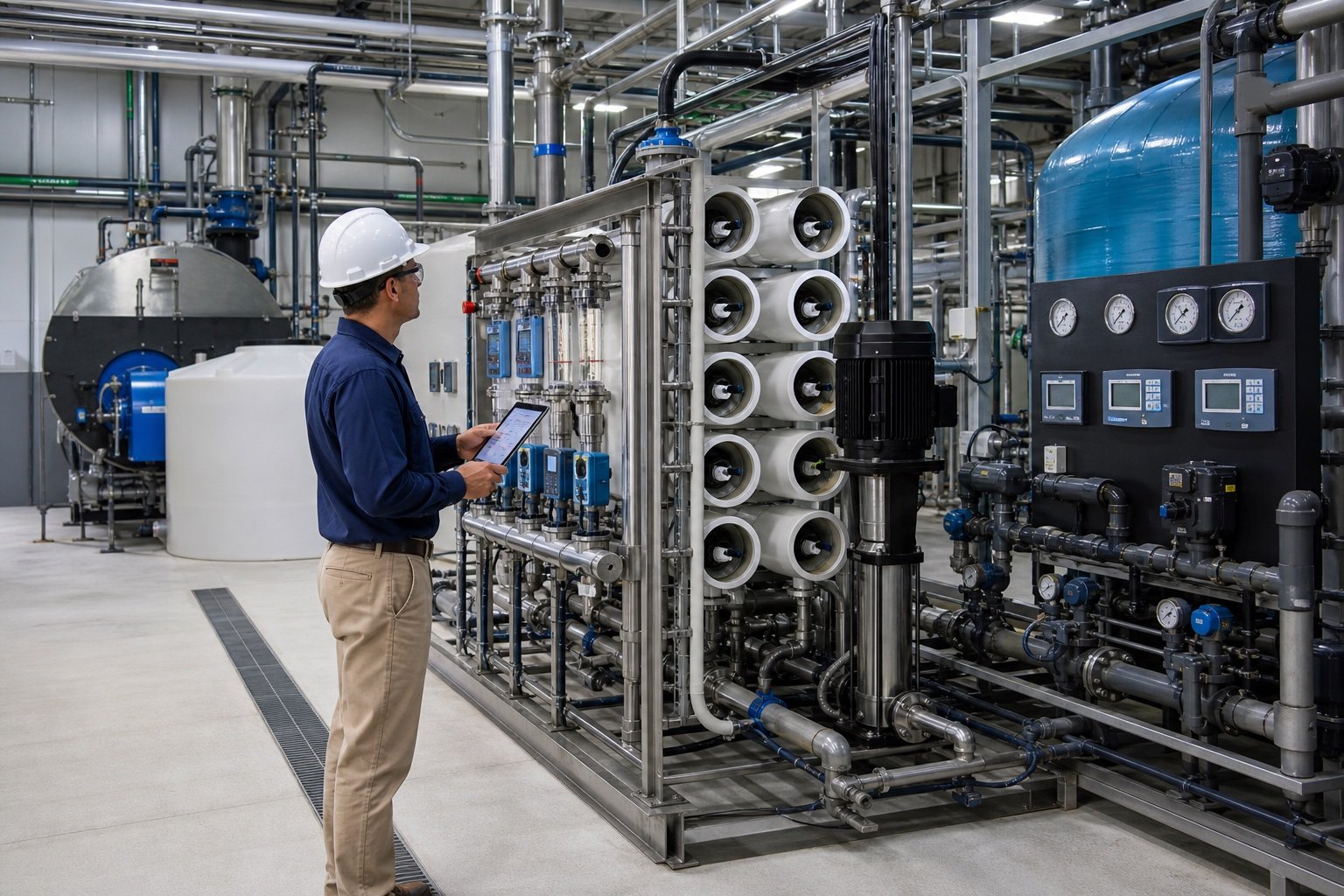 Industrial water treatment cooling tower and boiler system